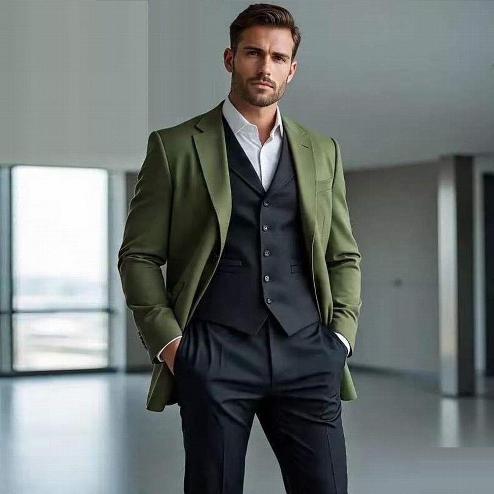 Men'S Fashion Zipper Jacket - Fashion Army Green And Black Formal