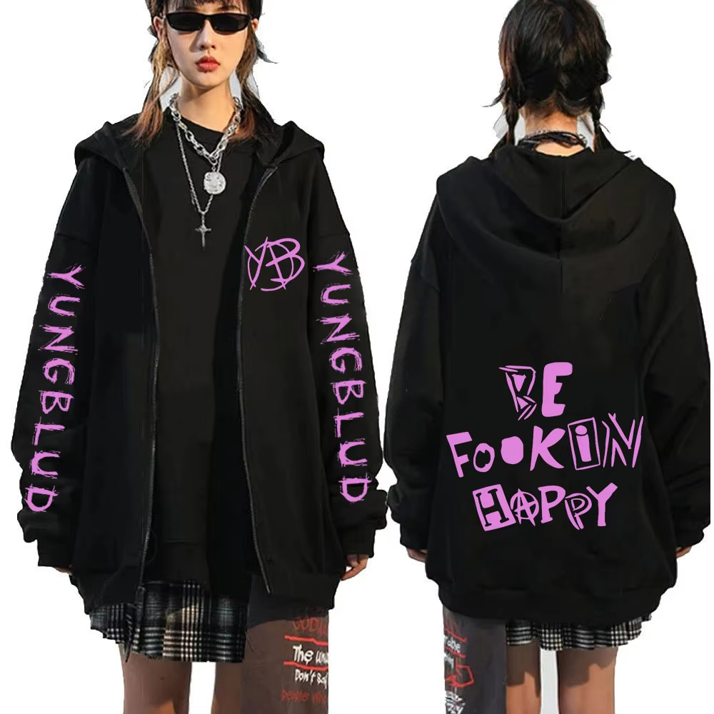 Mens Fashion Zip Up Hoodies - Rock Singer Yungblud Be Fookin Happy