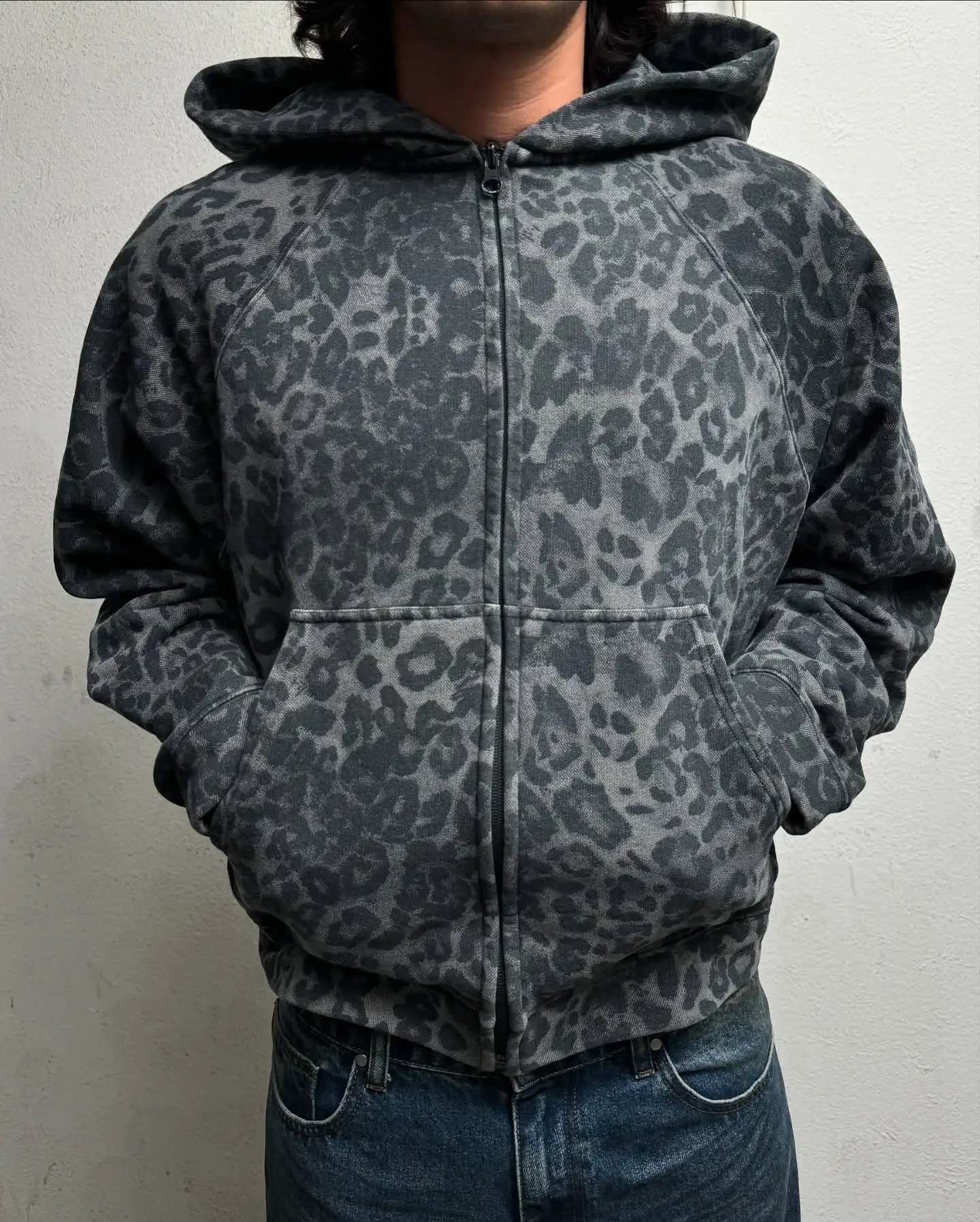 Retro Y2K Leopard Print Zipper - Mens Fashion Zip Up Hoodies ulasan dan harga