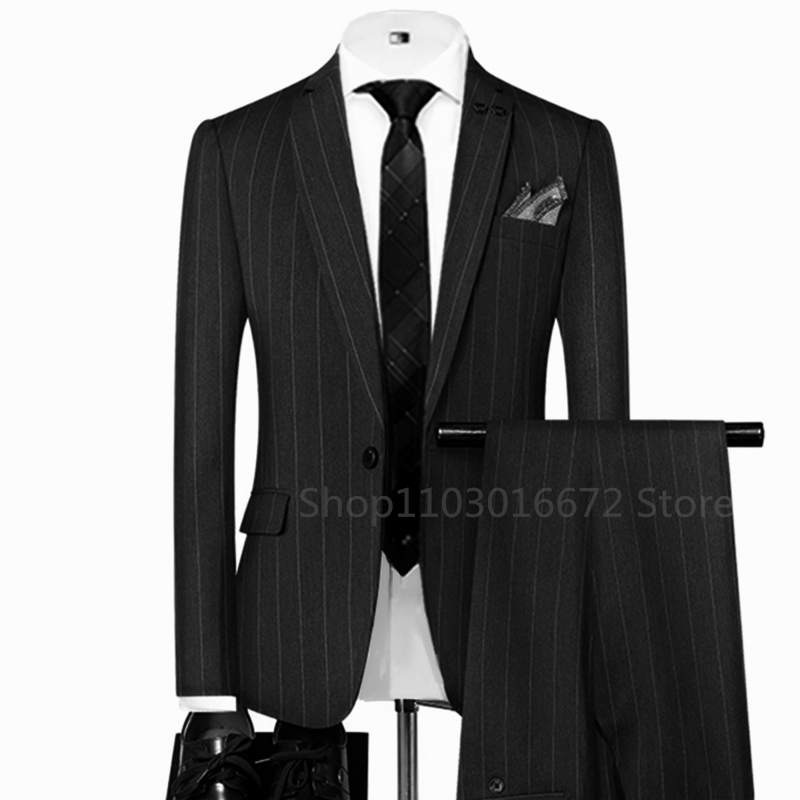 Grey/Black Striped Mens Suits  - Slim Fit Blazer Men ulasan dan harga