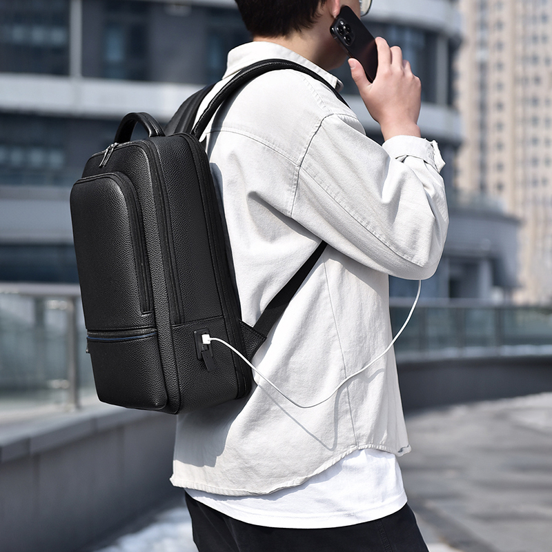 PU Leather Men's Backpack USB  - Mens Fashion Blog ulasan dan harga