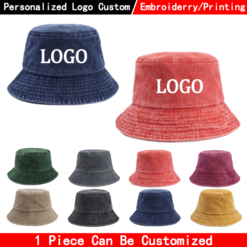 Custom Logo Denim Bucket Hat F - Men'S Fashion Logo ulasan dan harga