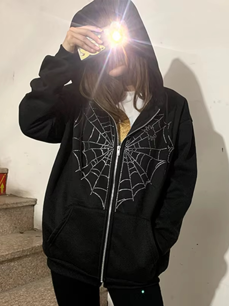 Punk Y2K Oversized Zip Up Hood - Mens Fashion Zip Up Hoodies ulasan dan harga