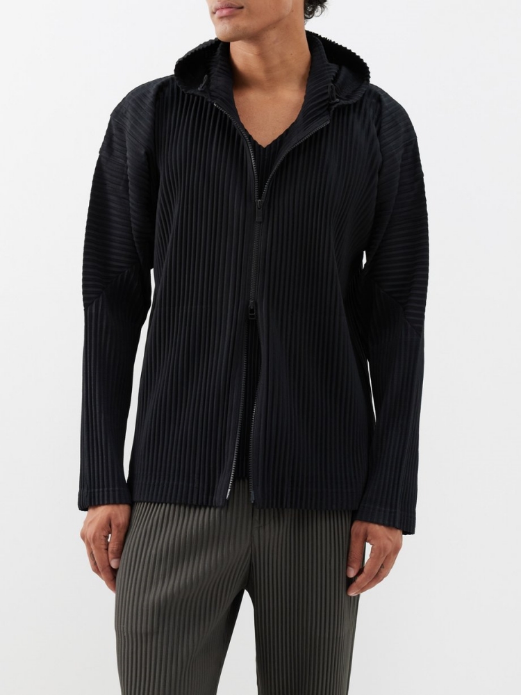 Miyake Pleated Men Zip-up Plis - Mens Fashion Zip Up Hoodies ulasan dan harga
